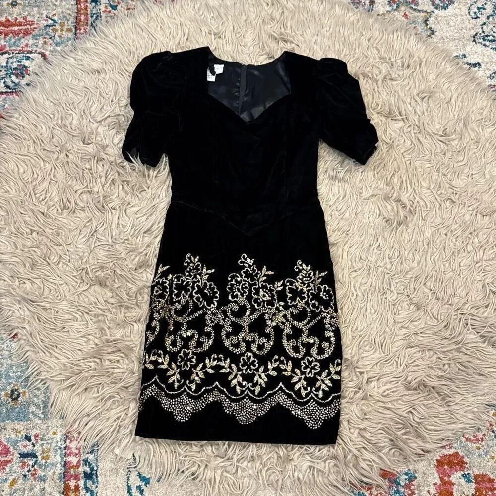 Jessica McClintock Velvet 80s Gunnesax dress size 5-6